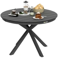 Outsunny Tuintafel Ø118cm, weerbestendige balkontafel van aluminium, bijzettafel met gekruiste poten en lattenontwerp, zwart(m-11)