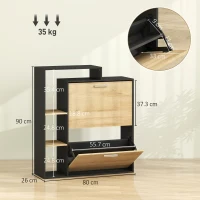 HOMCOM Dulap Slim Pantofi, Dulap Economisire Spațiu Pantofar Slim Pantofar Economisire Spațiu, Negru și Lemn(m-3)