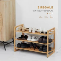HOMCOM Schoenenrek voor 9 paar schoenen, 3 niveaus, opstaande randen, bamboehout, 76 x 33 x 51 cm(m-4)
