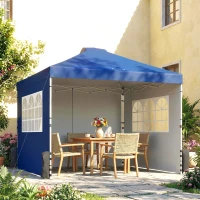 Outsunny Pop Up Gazebo Waterproof Height Adjustable Canopy with 3 Sidewalls Wheeled Bag for Parties 3 x 3 m Dark Blue(m-2)