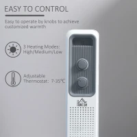 HOMCOM Portable Oil Filled Radiator, 7 Fins Electric Heater with Adjustable Thermostat, 3 Heat Settings and Safe Power-Off, White(m-17)