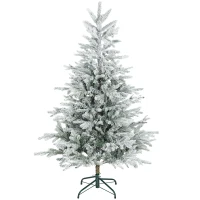 HOMCOM Brad de Crăciun înzăpezit, înalt de 150 cm, cu ramuri realiste și bază pliabilă din metal(m-1)