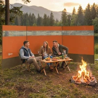 Outsunny Camping Windbreaker with Clear Windows, Carry Bag and Steel Poles, for Beach Caravan Campervan, 440 x 140cm, Orange(m-14)