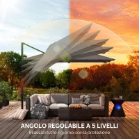 Outsunny Ombrellone a Sbalzo Inclinabile 3x3 m con Base a Croce e Manovella, in Poliestere Grigio Scuro(m-6)