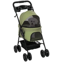 PawHut Hondenbuggy, Opvouwbaar, 2 Veiligheidslijnen, 2 Bekerhouders, 67 x 45 x 96 cm, Khaki(m-11)