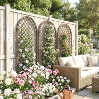 Outsunny Lot de 3 Treillis de jardin en osier tissé Panneau Arc pour Plantes grimpantes 43 x 2 x 112 cm, effet bois naturel(m-9)