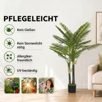 HOMCOM Kunstpalm 150cm Kunstplant met 16 Palmbladeren Grote Kunstplant in Pot voor Woonkamer Balkon Decoratie Groen(m-5)