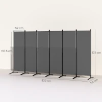 Outsunny 6 Panel Folding Room Divider, 1.7m Privacy Screen with Wide Feet, Portable Freestanding Metal Partition Separator for Office, Living Room, Bedroom, Dining Room, Dark Grey(m-3)