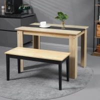 HOMCOM Moderne bank voor 2 personen, houten bank, massief hout, gelakt, naturel + zwart(m-7)