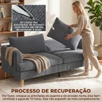 HOMCOM Sofá de 3 Lugares Revestido em Veludo Almofadas Espessas com Molas Assento Largo 2 Almofadas 188x80x86 cm Cinzento Escuro(m-7)