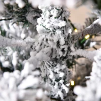HOMCOM 6FT Prelit Artificial Snow Flocked Christmas Tree with Warm White LED Light, Holiday Home Xmas Decoration, Green White(m-8)