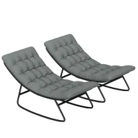 Outsunny Lot de 2 fauteuils à bascule extérieur avec coussins épais, siège tissu textilène respirant et cadre en acier, gris(m-12)