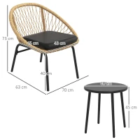 Outsunny Rieten Terrasmeubelset, Tuinmeubelset, 2 Stoelen & Tafel, Geel(m-3)