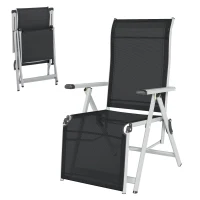 Outsunny Chaise longue pliable transat bain de soleil avec dossier & repose-pied réglable multi-positions, noir(m-16)
