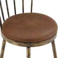 Tabouret de bar style Windsor en métal, assise ronde rembourrée, 39x39x96 cm, Marron(m-7)