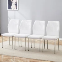 Lot de 4 chaises de salle à manger, style léger-luxe, patins antidérapants, 43x42.6x93 cm, Blanc+Argent(m-1)