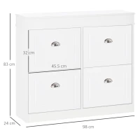 HOMCOM Shoe Cabinet with 4 Flip Drawers Wood Tipping Bucket Narrow Storage Cupboard with Adjustable Shelf Hall Organizer for Entrance Foyer White(m-3)