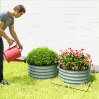 Outsunny 2-delige Set Verzinkte Plantenbakken, Ø60 x 30H cm Bloempotten met Open Bodem voor Verschillende Planten, Groen(m-3)