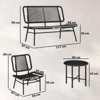 Outsunny Set Mobilier Grădină Ratan 4 Piese, Canapea pentru Exterior cu Măsuță Metalică, Negru(m-3)