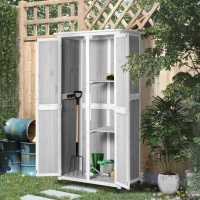 Outsunny Casetta Porta Attrezzi in Legno di Abete a 3 Livelli con Tetto in Bitume, 77x58x175 cm, Grigio(m-10)