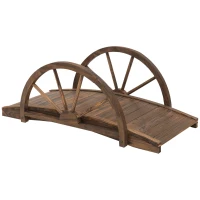 Outsunny Gartenbrücke aus Tannenholz, Holzbrücke mit Rad Design, Teichbrücke bis 150 kg belastbar 100 x 50 x 37 cm Verkohlt(m-1)
