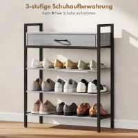 HOMCOM 4-laags schoenenrek, halrek voor maximaal 9 paar schoenen, spaanplaat, metaal, grijs(m-4)
