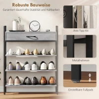 HOMCOM 4-laags schoenenrek, halrek voor maximaal 9 paar schoenen, spaanplaat, metaal, grijs(m-6)
