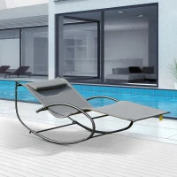 Outsunny Double Sun Lounger, Rocking Lounger Sunbed Daybed with Armrest and Headrest Pillow, for Two, For Outdoor Patio Garden, Grey(m-2)