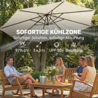 Outsunny Parasol afneembare zwevende parasol zwengelparasol met handkruk crème(m-4)