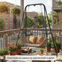 Outsunny Suporte para Cadeira Suspensa Rede 183 cm Suporte para Balanço Estrutura de Aço Almofadas Antiderrapantes Preto(m-9)
