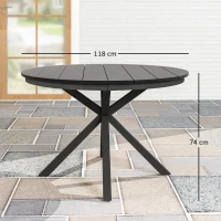 Outsunny Tuintafel Ø118cm, weerbestendige balkontafel van aluminium, bijzettafel met gekruiste poten en lattenontwerp, zwart(m-3)