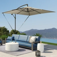 Outsunny Parasol déporté, parasol de jardin extérieur, Toile ajustable, 8 baleines, base en croix et manivelle, 2,5 x 2,5 m, kaki(m-8)
