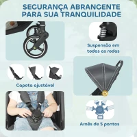 AIYAPLAY Carrinho de Bebé Dobrável com Encosto Reclinável Apoio para os Pés Ajustável Capota Cesto e Arnês Carga 15 kg Cinza Escuro(m-7)