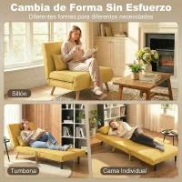 HOMCOM Sofá Cama Individual Plegable con Respaldo Ajustable 5 Posiciones Sillón Cama Tapizado con Cojín 72x75x85 cm Amarillo(m-4)