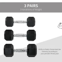 HOMCOM Rubber Dumbbell Set Sports Hex Weight Sets Home Gym Fitness Lift Strength Training Exercise 2 x 5kg, 2 x 6kg, 2 x 8kg(m-4)
