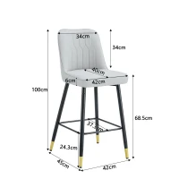 Lot de 2 tabourets de bar, design moderne, repose-pieds et renfort croisé, 42x45x100 cm, Gris clair(m-3)