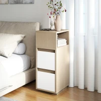HOMCOM Slim Bedside Table, Narrow Bedside Cabinet with Open Shelf and 2 Drawers for Bedroom, Living Room, Natural Wood Finish(m-8)