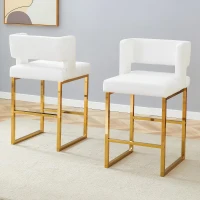 Lot de 2 tabourets de bar nordiques, design carré moderne, imperméable et facile à nettoyer, 48x53.3x91.4 cm, Blanc+Or(m-1)