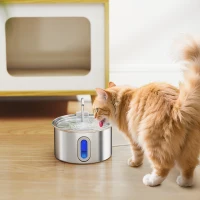 PawHut 2.5L Stainless Steel Cat Water Fountain for Drinking with Ultra-Silent Pump, Water-Level Window, 7 Filters(m-10)