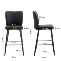 Ensemble 2 tabourets de bar 101 cm, dossier ergonomique, pieds réglables antidérapants, 44x44x101 cm, Noir(m-3)