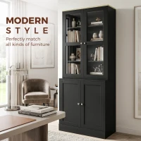 HOMCOM Modern Bookcase Display Storage Unit with Glass Doors Adjustable Shelves, Black(m-4)