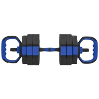 SPORTNOW Ensemble d'Haltères Musculation 6-en-1 Haltère Réglable 30 kg Kettlebell, Barre de Musculation Support pour Pompes Bleu(m-1)
