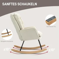 HOMCOM Schommelstoel met rugleuning, houten onderstel, relaxstoel met chenillelook voor woonkamer, slaapkamer of balkon, beige(m-4)