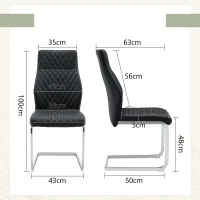 Chaise de salle à manger matelassée motif losange, dossier haut ergonomique, lot de 2, 43x63x100 cm, Noir+Argenté(m-3)