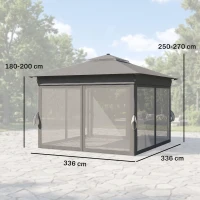 Outsunny Gartentent met zonne-energie LED's Gartentent met verlichting, 336 cm x 336 cm x 270 cm, Grijs(m-3)