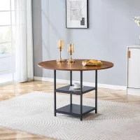 Table ronde 107 cm de diamètre, design industriel élégant, pour 2–4 personnes, 107x107x75 cm, Noyer(m-4)
