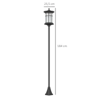 Outsunny Lampione Solare da Giardino Alto 184cm con Luce LED Bianco Freddo e IP44, Nero(m-3)