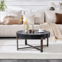 Table basse ronde style rétro‑industriel, stable et résistante, patins antidérapants et protège‑sol, 68x68x36 cm, Noir(m-1)