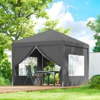 Outsunny 3x3(m) Pop-Up Gazebo, with Curtain Walls and Windows, Grey(m-10)