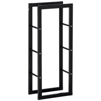 HOMCOM Porta Legna Verticale in Metallo Nero da Interni ed Esterni con Portata 100 kg max, 40x25x100 cm(m-1)
